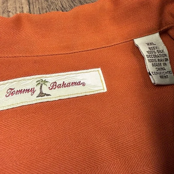 Tommy Bahama Silk Camp Shirt Mens 2XL Orange Pelican Cigars Embroidered Loop - Picture 9 of 12